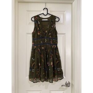 Abercrombie & Fitch Olive Green Floral V-Neck Sleeveless Dress